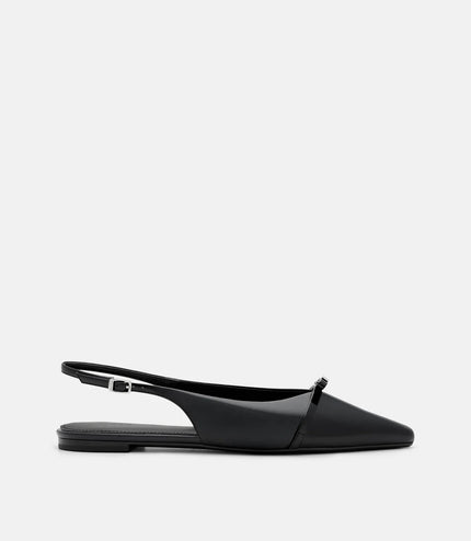 Jeanine Leather Slingback Flats - Black Patent
