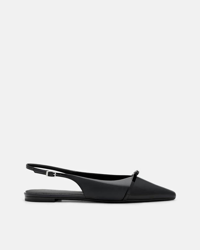 Jeanine Leather Slingback Flats - Black Patent