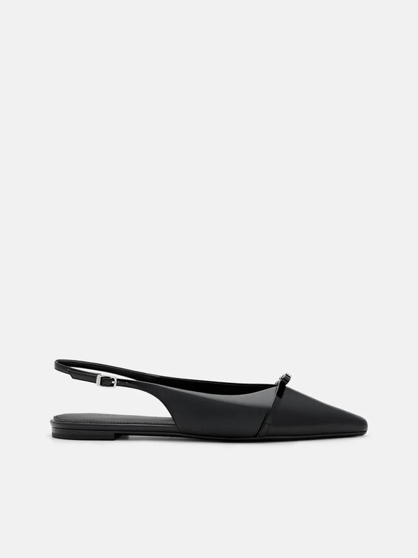 Jeanine Leather Slingback Flats - Black Patent