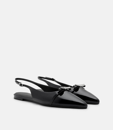 Jeanine Leather Slingback Flats - Black Patent
