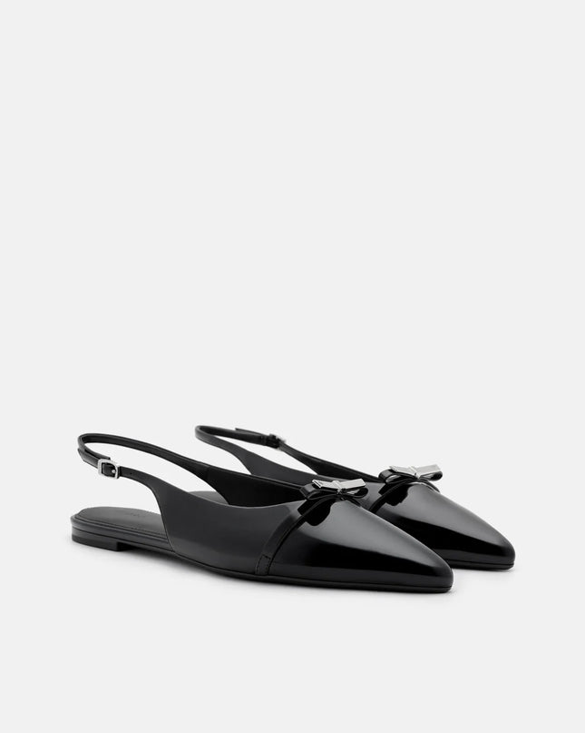 Jeanine Leather Slingback Flats - Black Patent