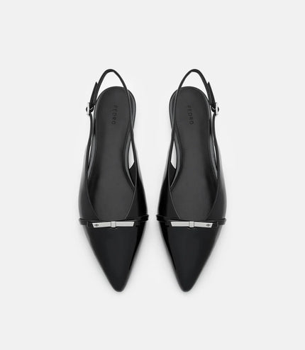 Jeanine Leather Slingback Flats - Black Patent