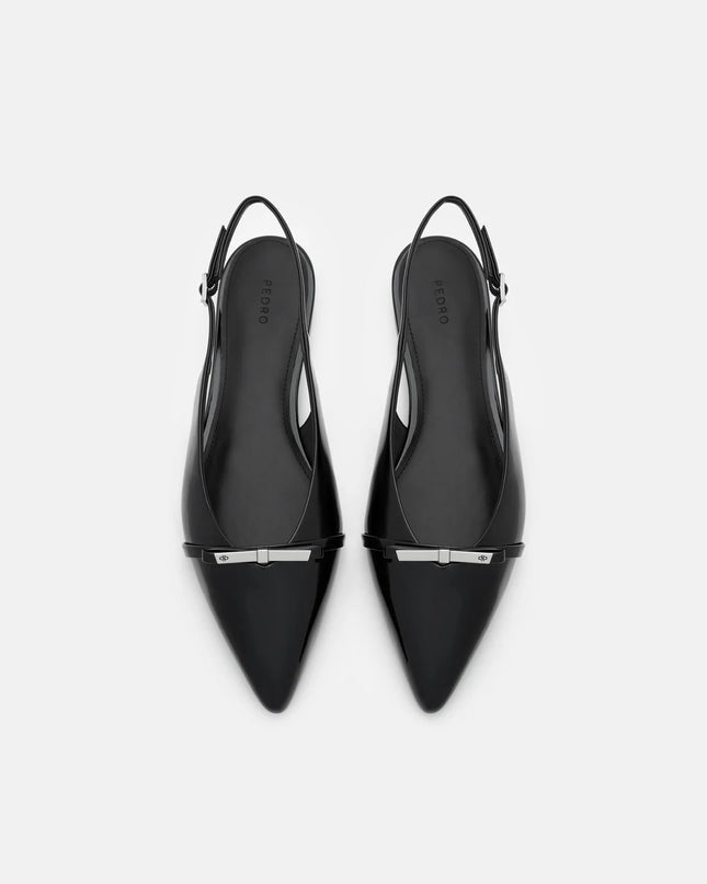 Jeanine Leather Slingback Flats - Black Patent