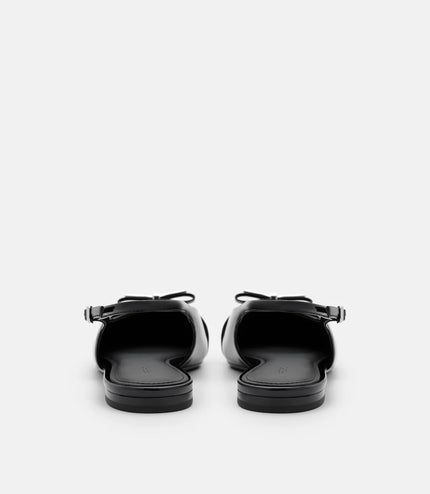 Jeanine Leather Slingback Flats - Black Patent