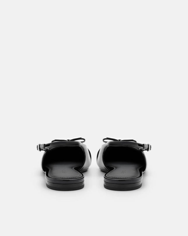 Jeanine Leather Slingback Flats - Black Patent