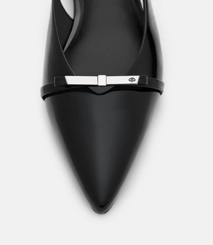 Jeanine Leather Slingback Flats - Black Patent