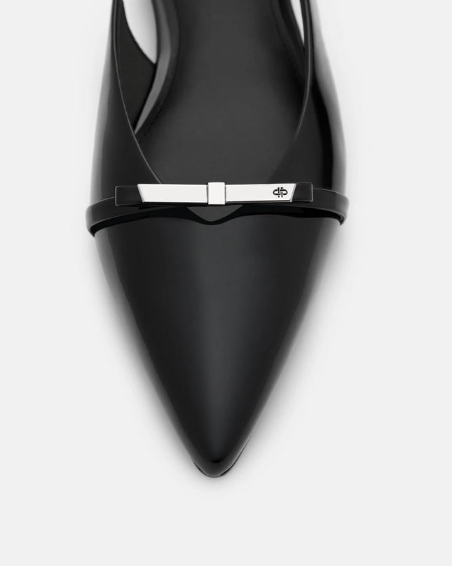 Jeanine Leather Slingback Flats - Black Patent
