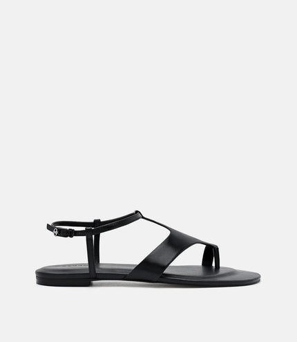 Leather Ankle Strap Sandals - Black