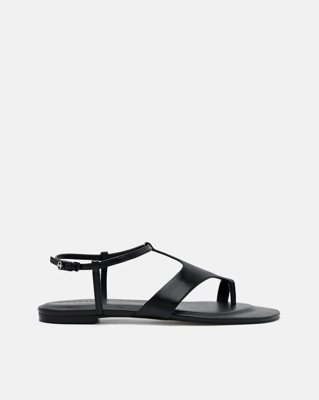 Leather Ankle Strap Sandals - Black