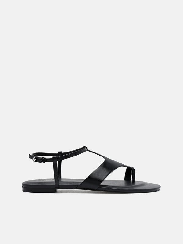 Leather Ankle Strap Sandals - Black