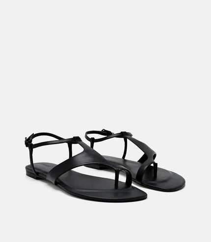 Leather Ankle Strap Sandals - Black