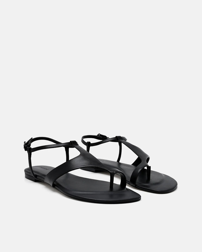 Leather Ankle Strap Sandals - Black