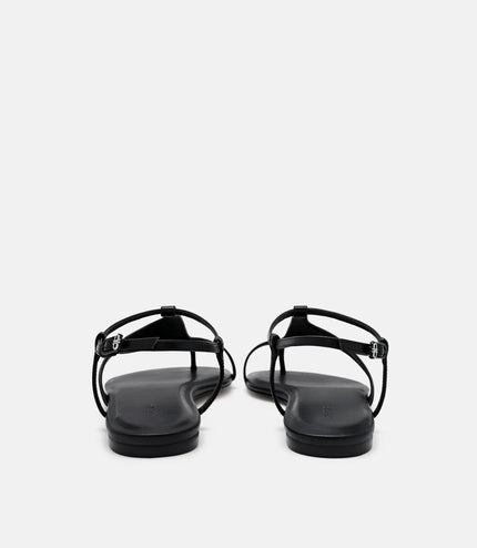 Leather Ankle Strap Sandals - Black