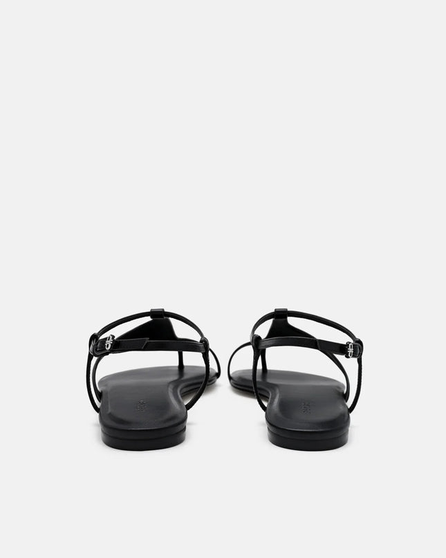 Leather Ankle Strap Sandals - Black