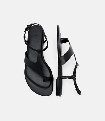 Leather Ankle Strap Sandals - Black