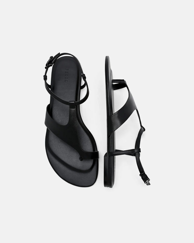 Leather Ankle Strap Sandals - Black