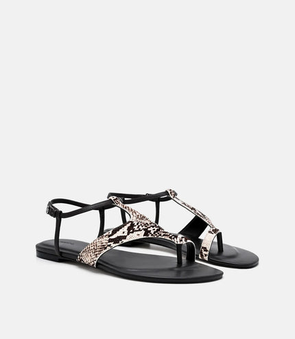 Leather Ankle Strap Sandals - Multi