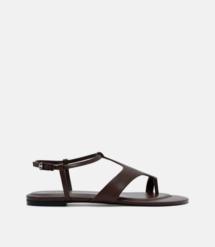 Leather Ankle Strap Sandals - Dark Brown