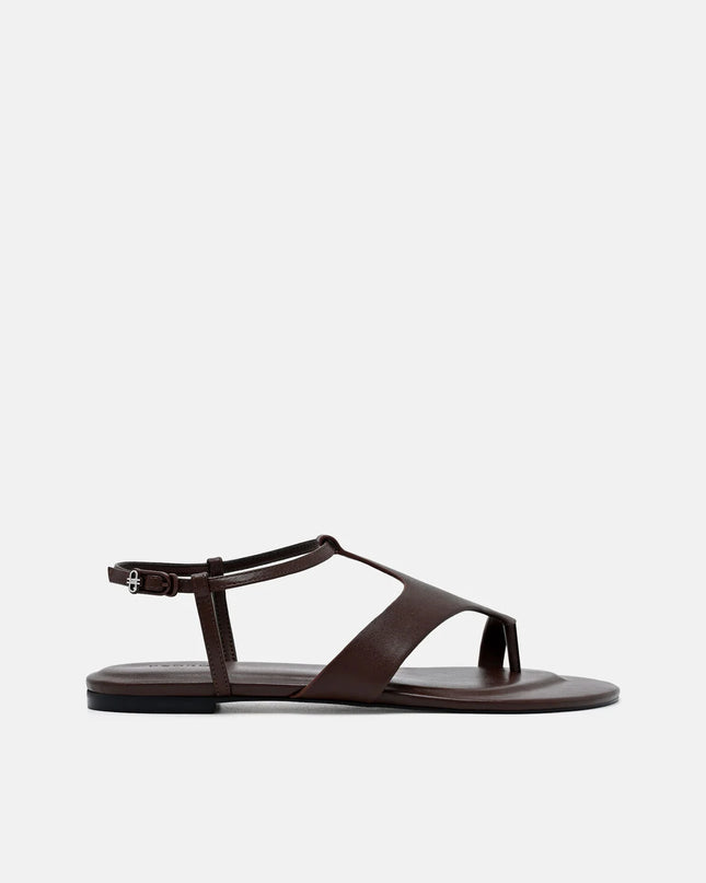 Leather Ankle Strap Sandals - Dark Brown