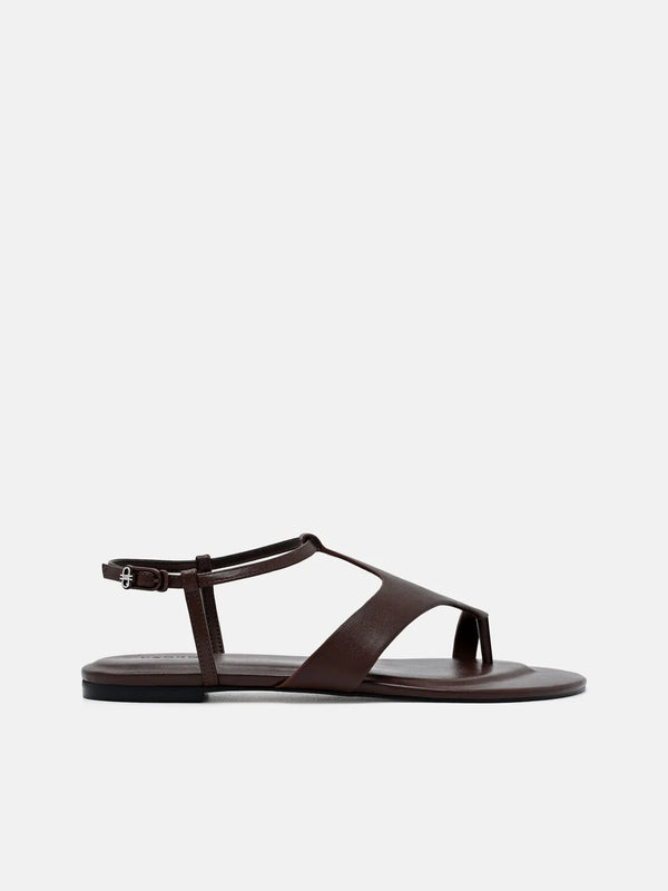 Leather Ankle Strap Sandals - Dark Brown