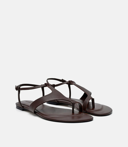 Leather Ankle Strap Sandals - Dark Brown