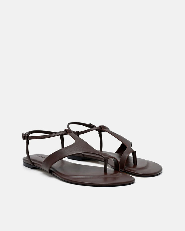 Leather Ankle Strap Sandals - Dark Brown