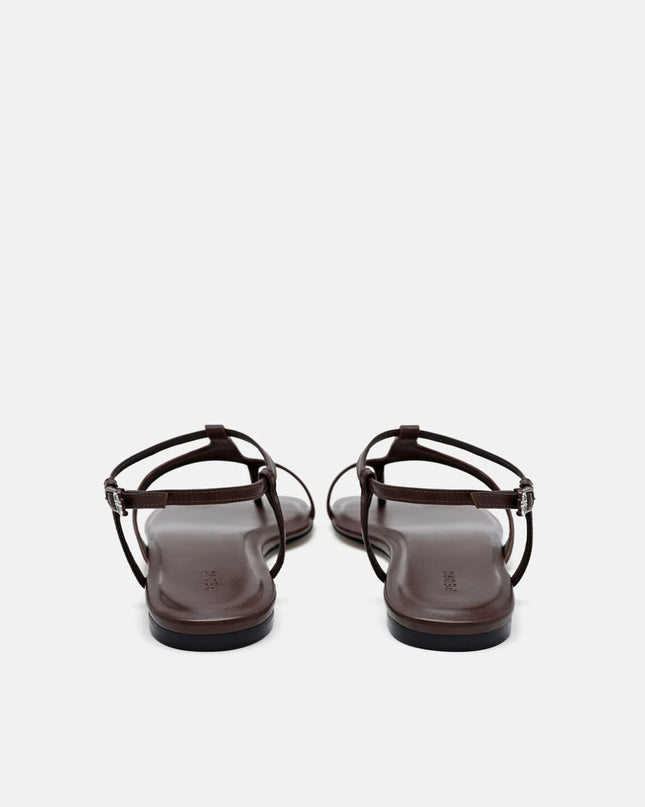 Leather Ankle Strap Sandals - Dark Brown