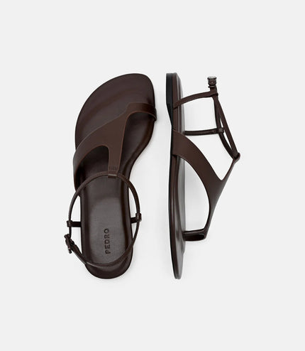 Leather Ankle Strap Sandals - Dark Brown