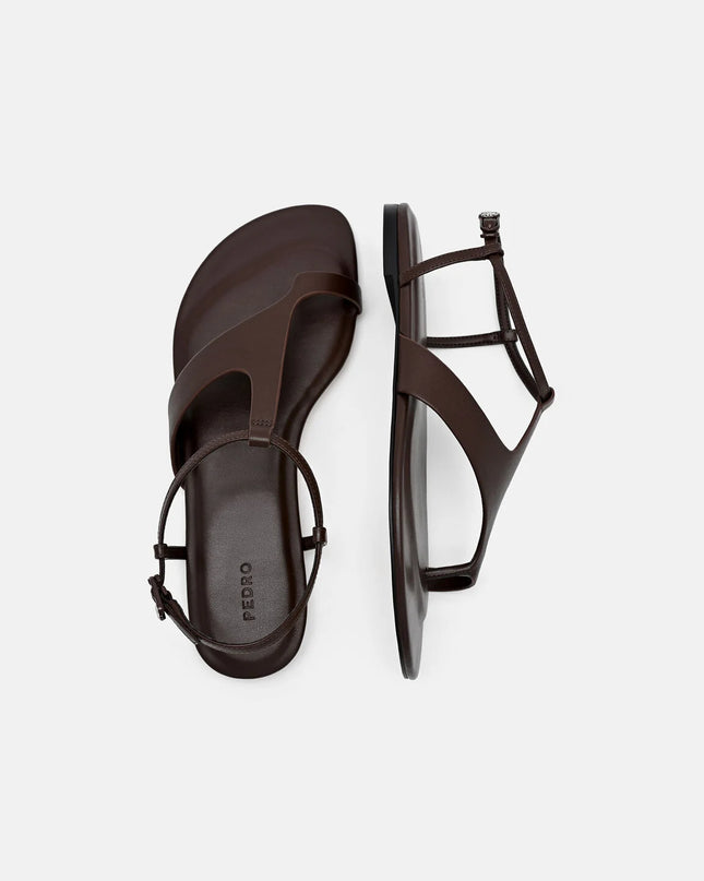 Leather Ankle Strap Sandals - Dark Brown