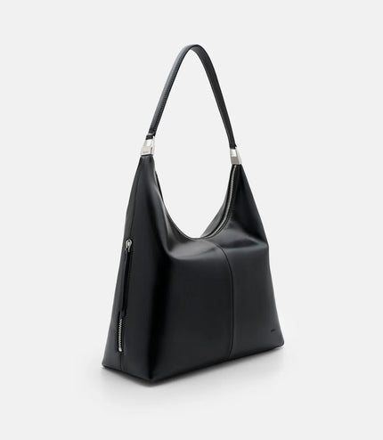 Reina Leather Hobo Bag - Black