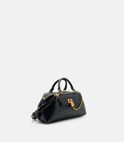 Mirelle Leather Bowling Bag - Black