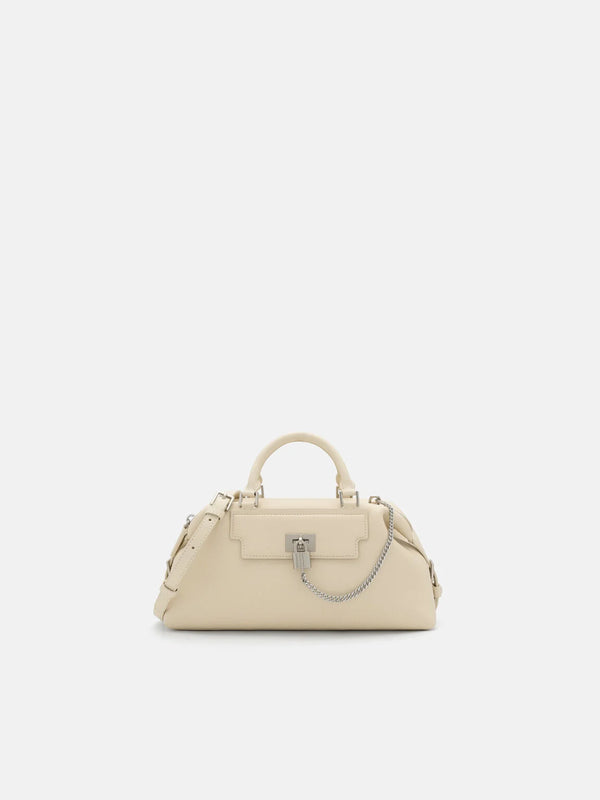Mirelle Leather Bowling Bag - Beige Tumble