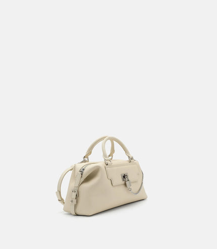 Mirelle Leather Bowling Bag - Beige Tumble