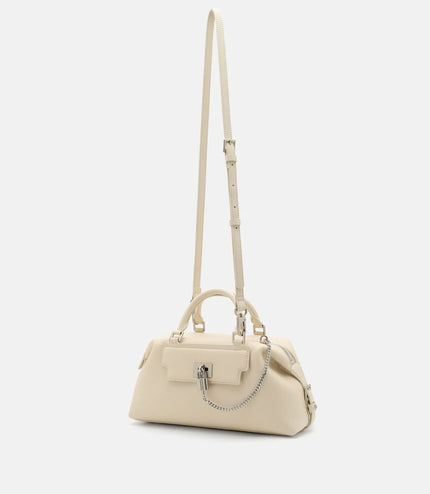 Mirelle Leather Bowling Bag - Beige Tumble