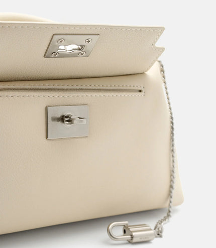 Mirelle Leather Bowling Bag - Beige Tumble