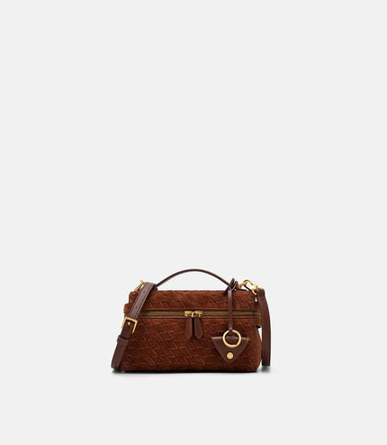 Alyssa Suede Woven Shoulder Bag - Mahogany