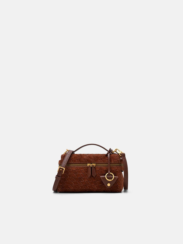 Alyssa Suede Woven Shoulder Bag - Mahogany