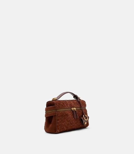 Alyssa Suede Woven Shoulder Bag - Mahogany