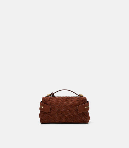 Alyssa Suede Woven Shoulder Bag - Mahogany