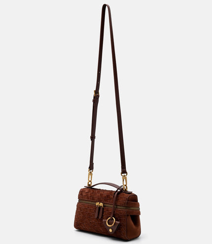Alyssa Suede Woven Shoulder Bag - Mahogany