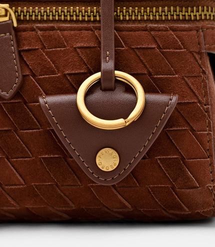 Alyssa Suede Woven Shoulder Bag - Mahogany