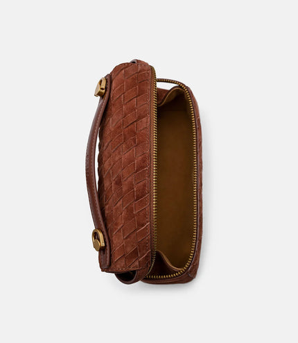 Alyssa Suede Woven Shoulder Bag - Mahogany