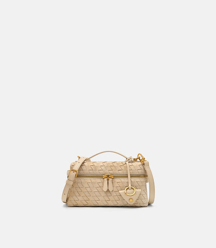Alyssa Suede Woven Shoulder Bag - Sand Weave