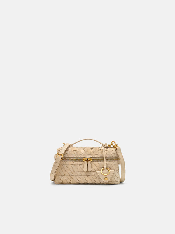 Alyssa Suede Woven Shoulder Bag - Sand Weave