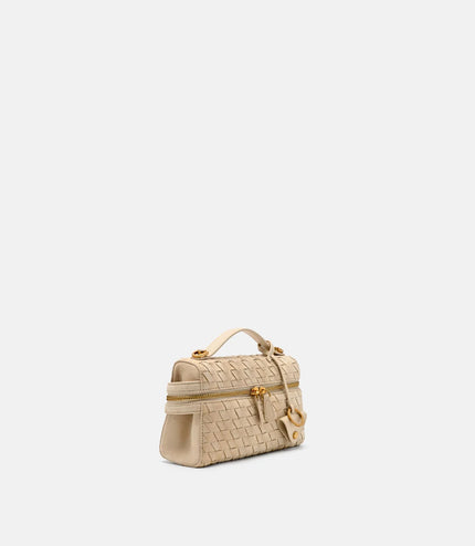 Alyssa Suede Woven Shoulder Bag - Sand Weave