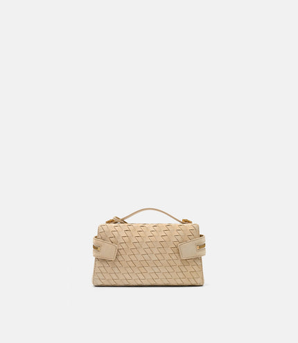 Alyssa Suede Woven Shoulder Bag - Sand Weave