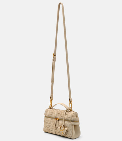 Alyssa Suede Woven Shoulder Bag - Sand Weave