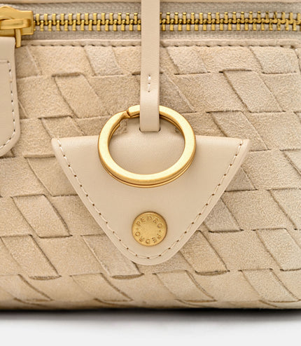 Alyssa Suede Woven Shoulder Bag - Sand Weave