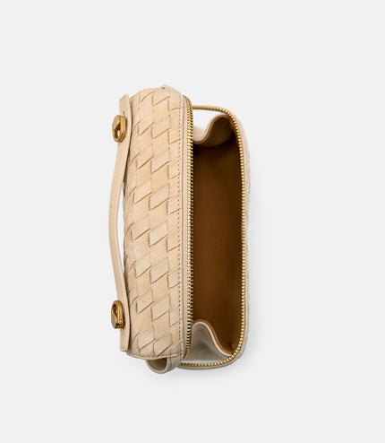 Alyssa Suede Woven Shoulder Bag - Sand Weave