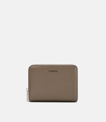 Tumbled Leather Bi-Fold Zip Wallet - Dark Taupe Tumble